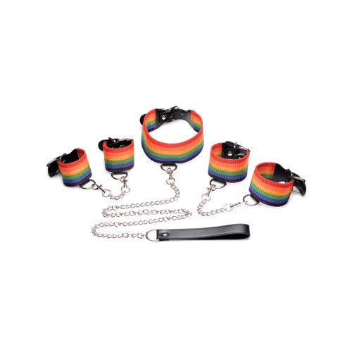 Master Series Kinky Pride Rainbow Bondage Set with Leash and Cuffs