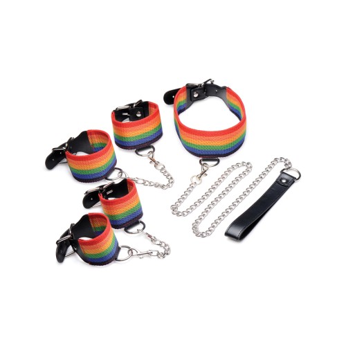 Set de Bondage Kinky Pride Rainbow con Correa y Manillas