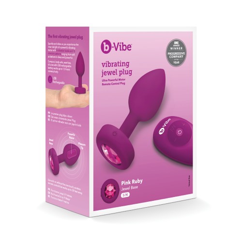 b-Vibe Remote Control Vibrating Jewel Plug (S/M) - Fuchsia