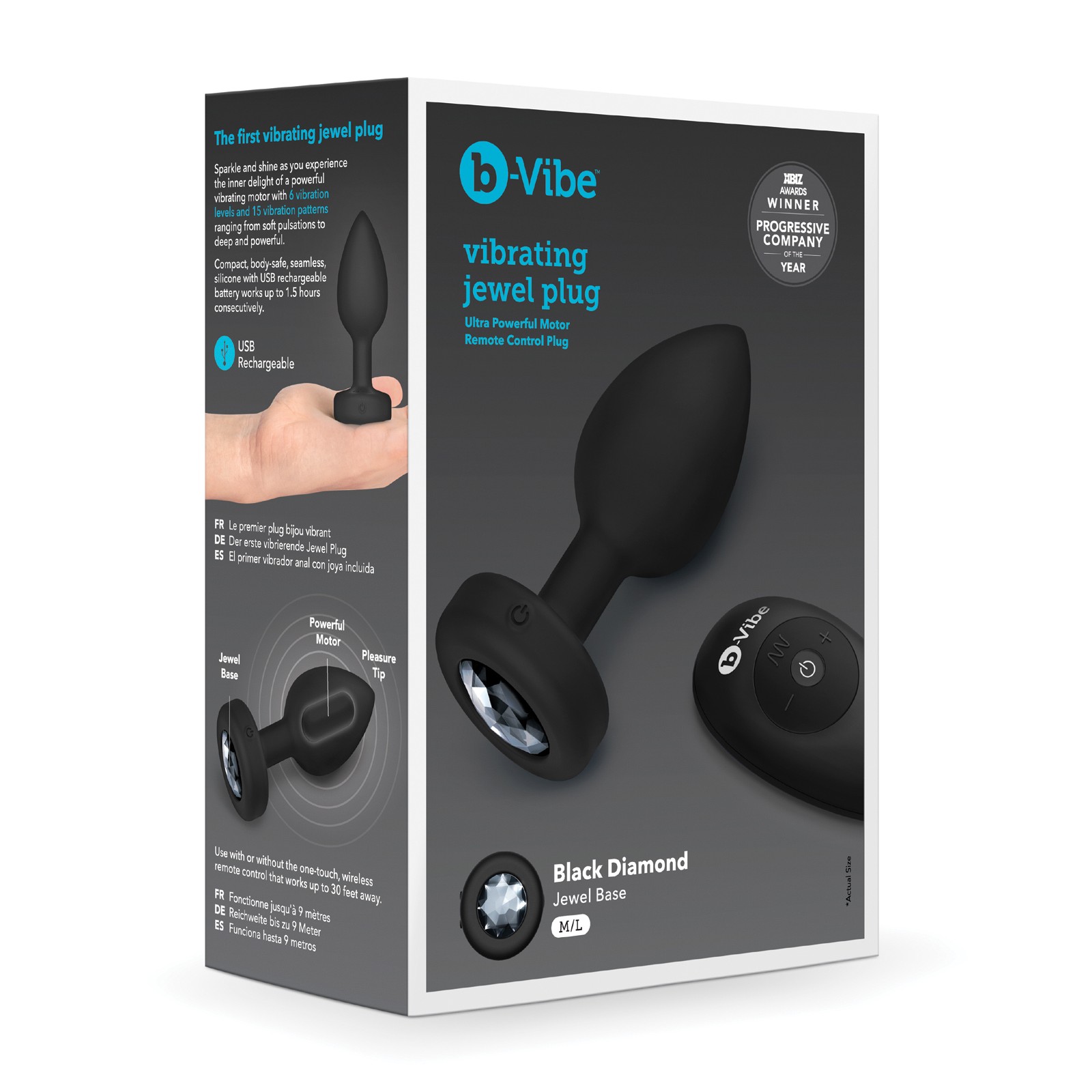 b-Vibe Plug de Joyas Vibrante Control Remoto Negro