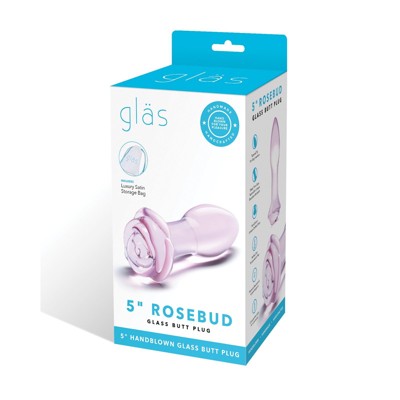 Glas 5 Inch Rosebud Glass Butt Plug - Pink