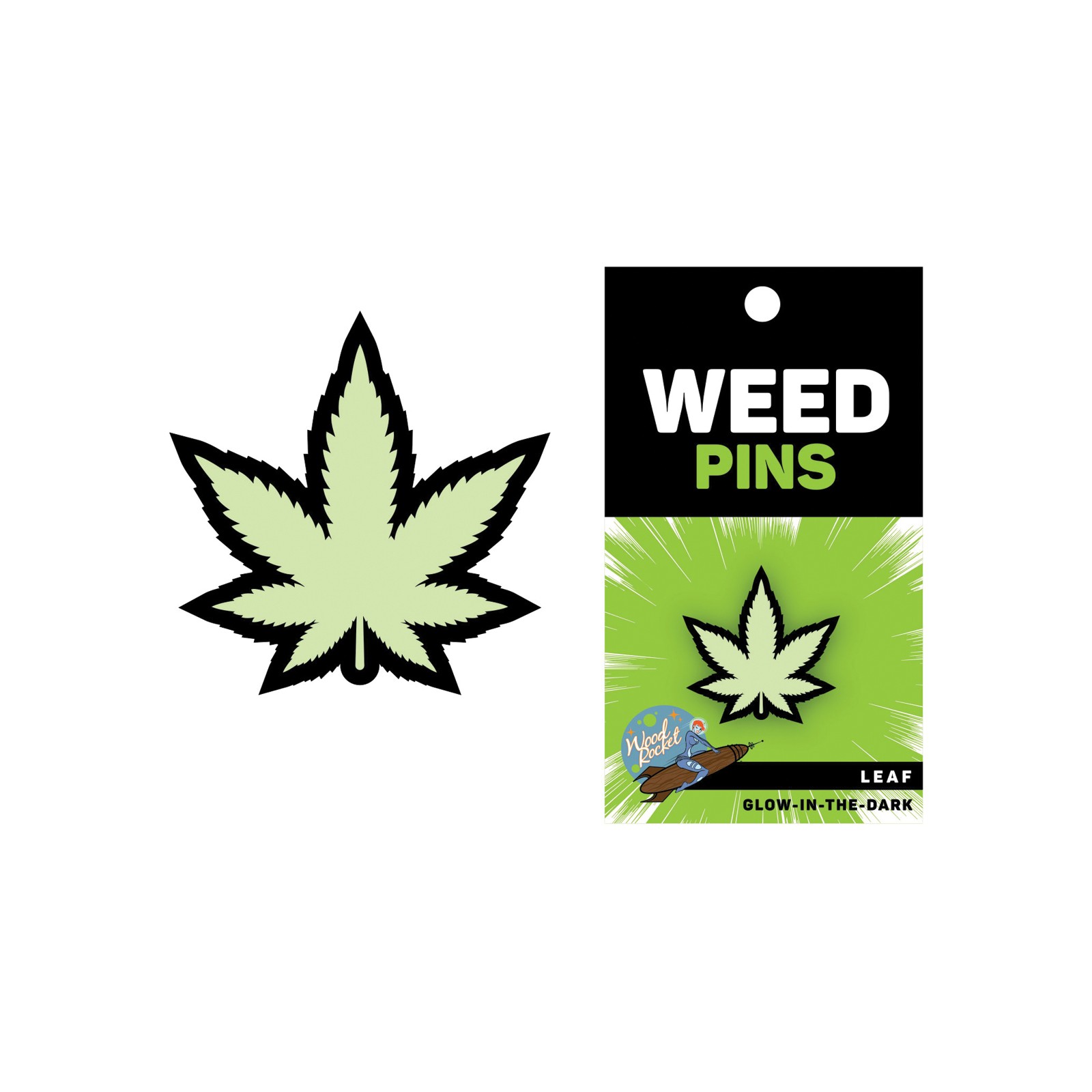 Wood Rocket Weed Pot Leaf Pin Glow in the Dark