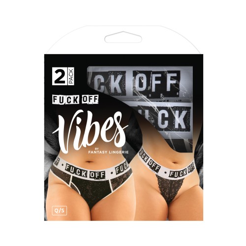 Vibes Buddy Brief y Tanga de Encaje con 'Fuck Off' - Negro QN