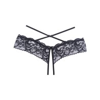 Panty de Encaje Abierto Dare Me - Negro