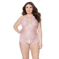 Teddy Crotchless Rosa/Plata con Halter