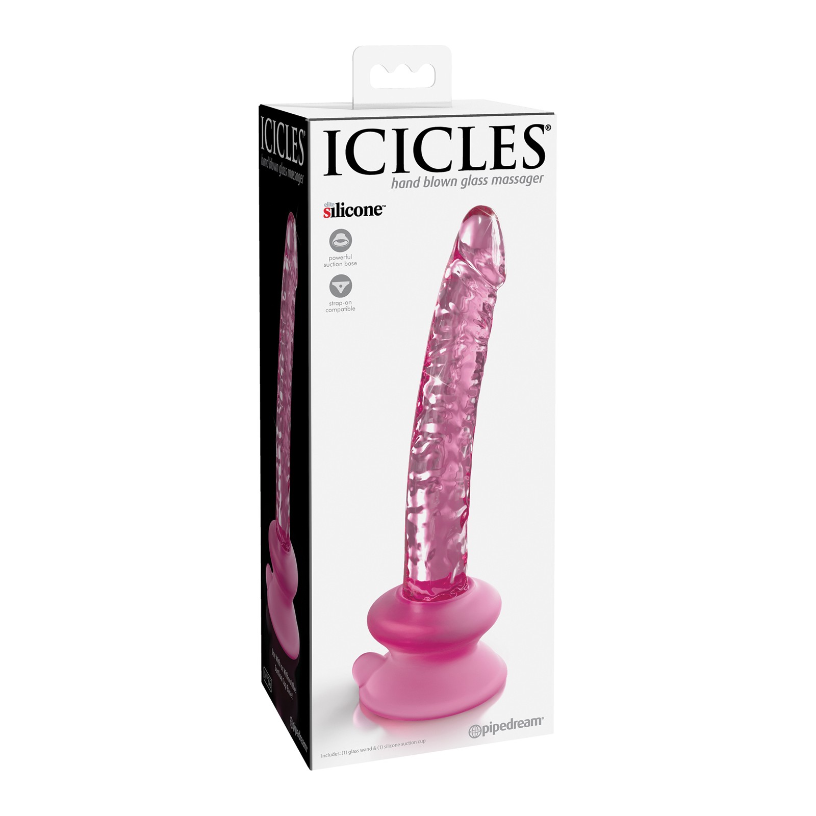 Icicles No. 86 Pink Glass Massager with Suction Cup