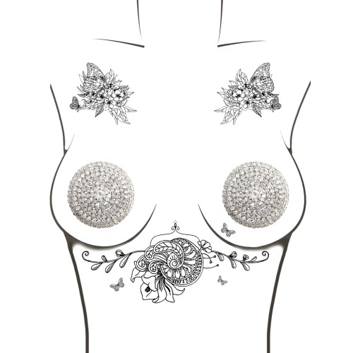 Neva Nude Burlesque Big O Crystal Jewel Pasties - Silver O/S