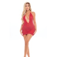 Pink Lipstick Love Bite Plunge Halter Dress