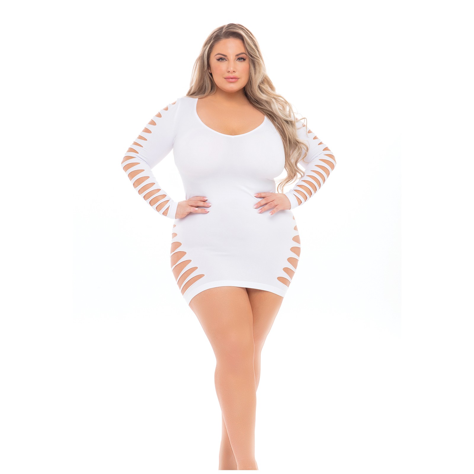 Pink Lipstick Bold Babe Long Sleeve Dress White QN