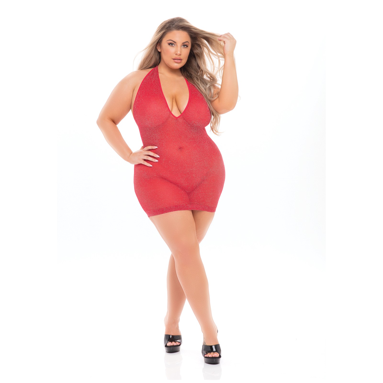 Pink Lipstick Love Bite Halter Dress - Red QN (Up to 3X)