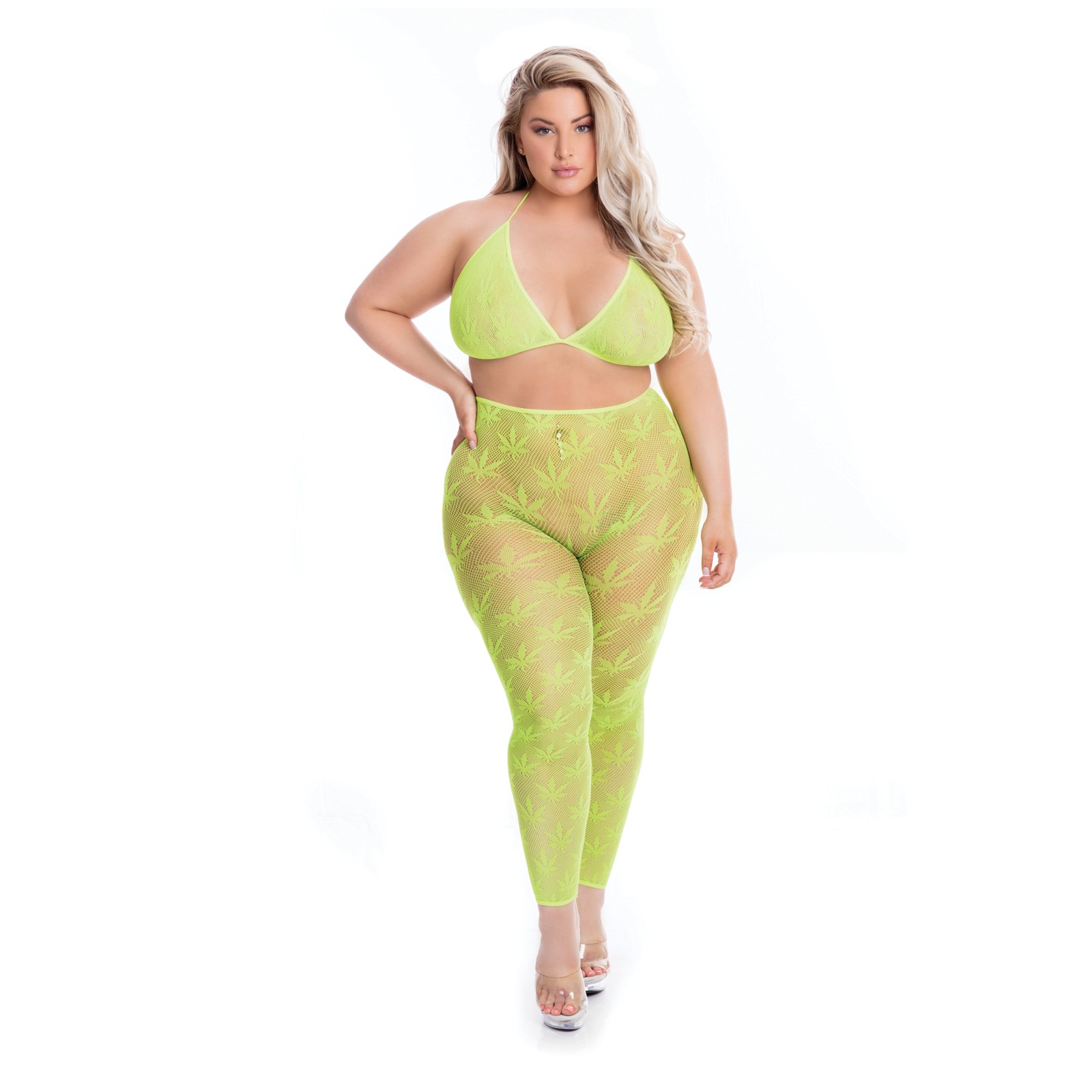 Pink Lipstick Leaf Bra & Leggings Set