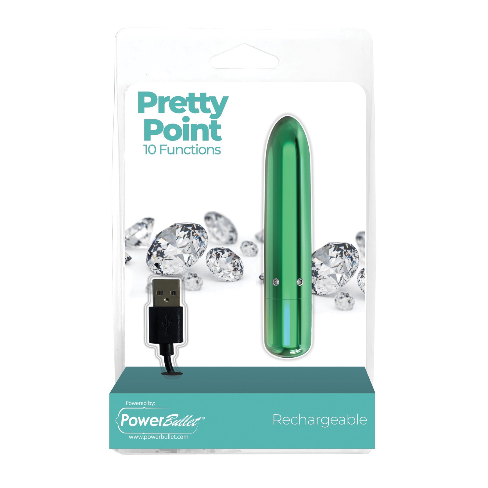 Pretty Point Bullet Recargable 10 Funciones Teal