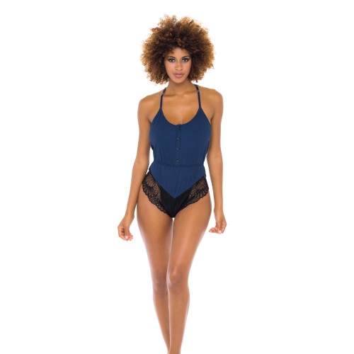 Claribel Ribbed Jersey Romper in Estate Blue/Black