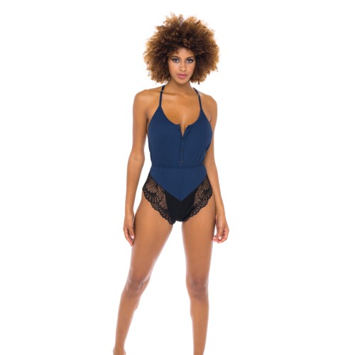 Claribel Ribbed Jersey Romper in Estate Blue/Black