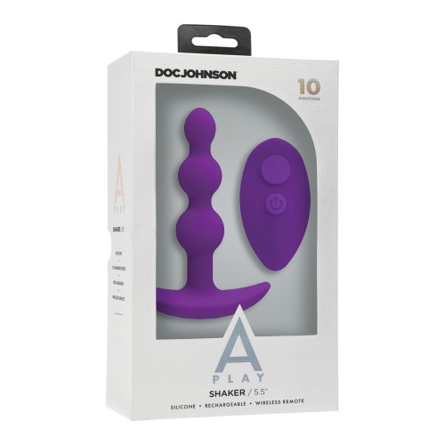 A Play Beaded Silicone Anal Plug with Remote Purple