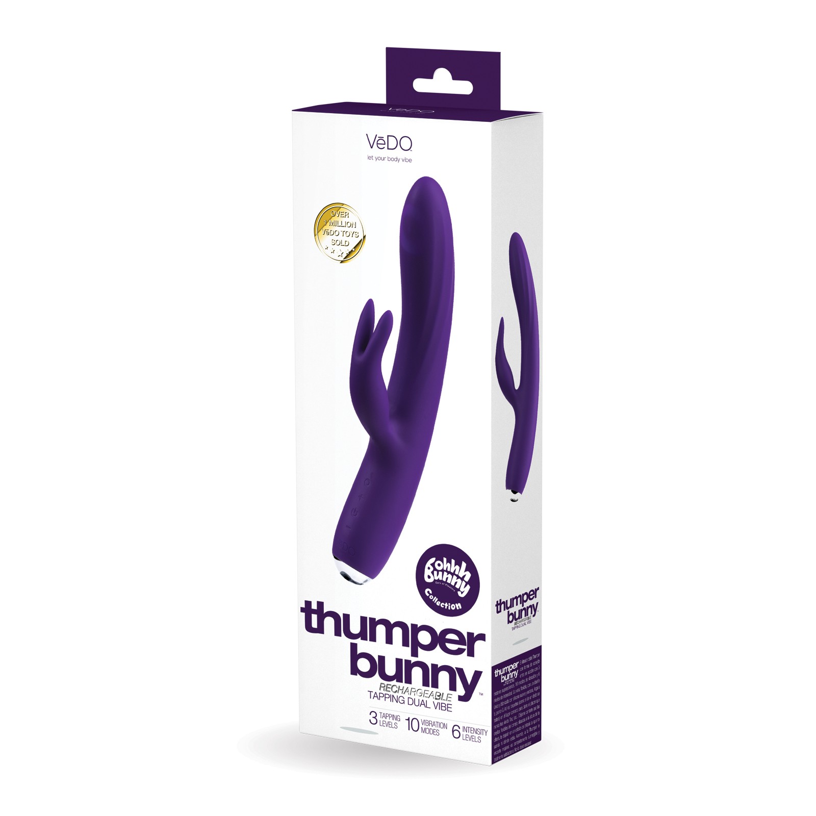 VeDO Thumper Bunny Vibrador Doble Recargable Púrpura Profundo