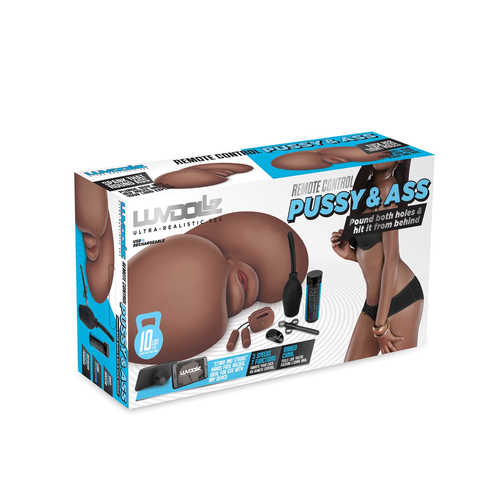 Luvdollz Pussy & Ass Recargable con Control Remoto - Mocha