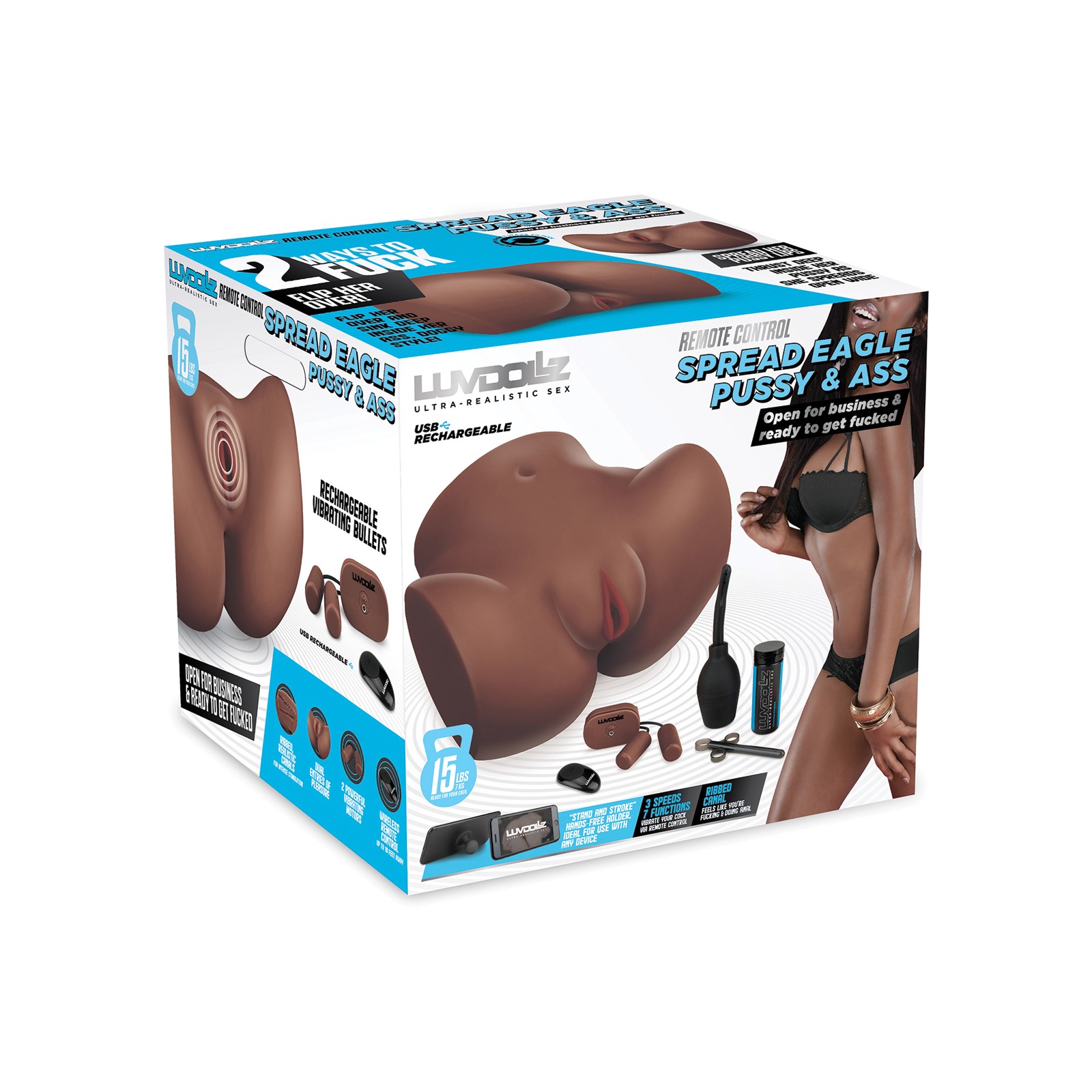 Luvdollz Pussy & Ass Recargable con Control Remoto - Mocha