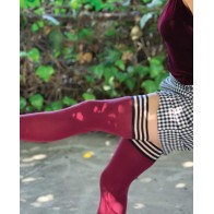 Kixies Heather Opaque Thigh Highs in Cranberry