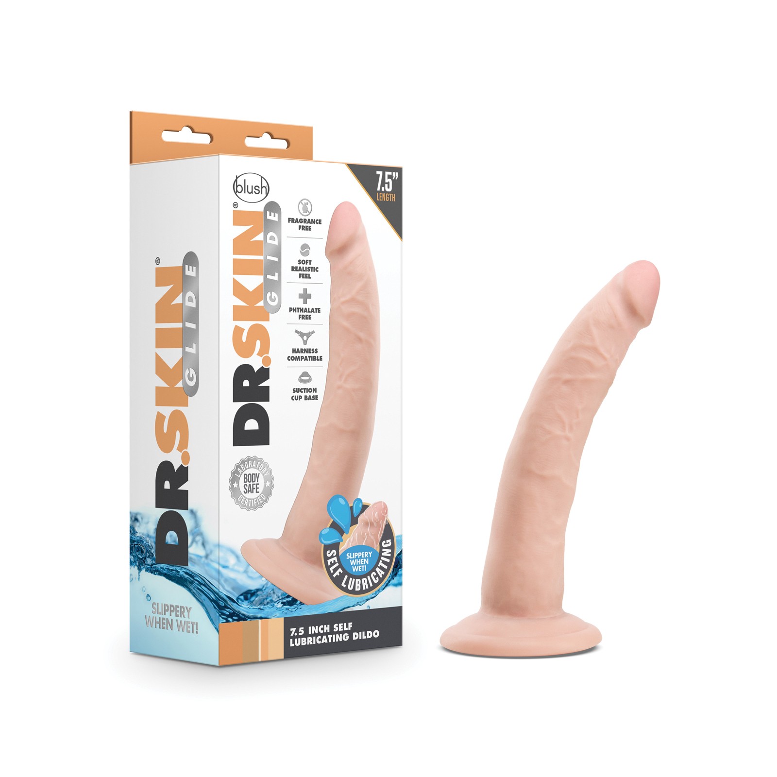 Dildo Auto-Lubricante Blush Dr. Skin Glide de 7.5 Pulgadas - Vainilla