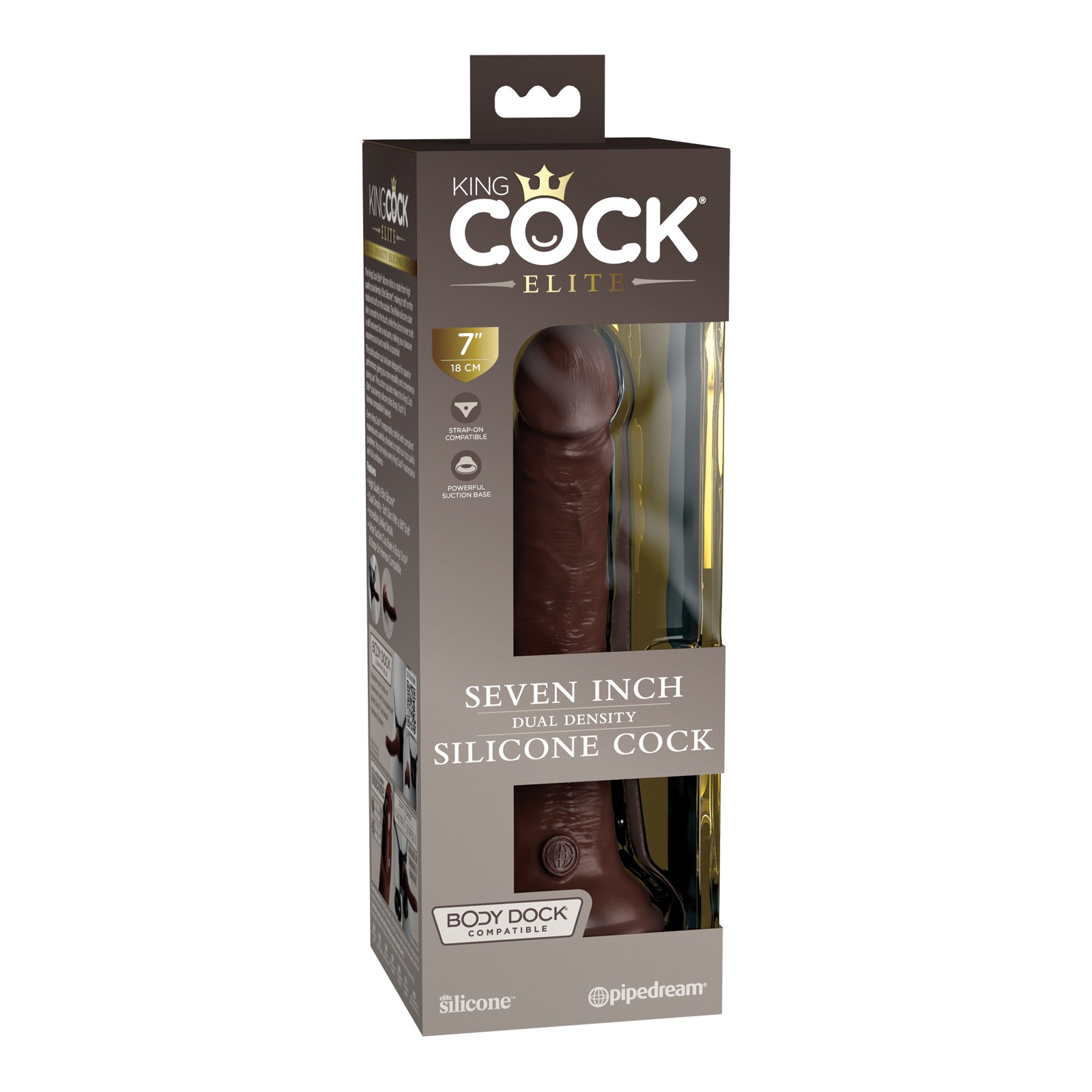 Pene de Silicona de Densidad Dual King Cock Elite de 7" - Marrón