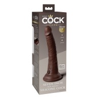 Pene de Silicona de Densidad Dual King Cock Elite de 7" - Marrón