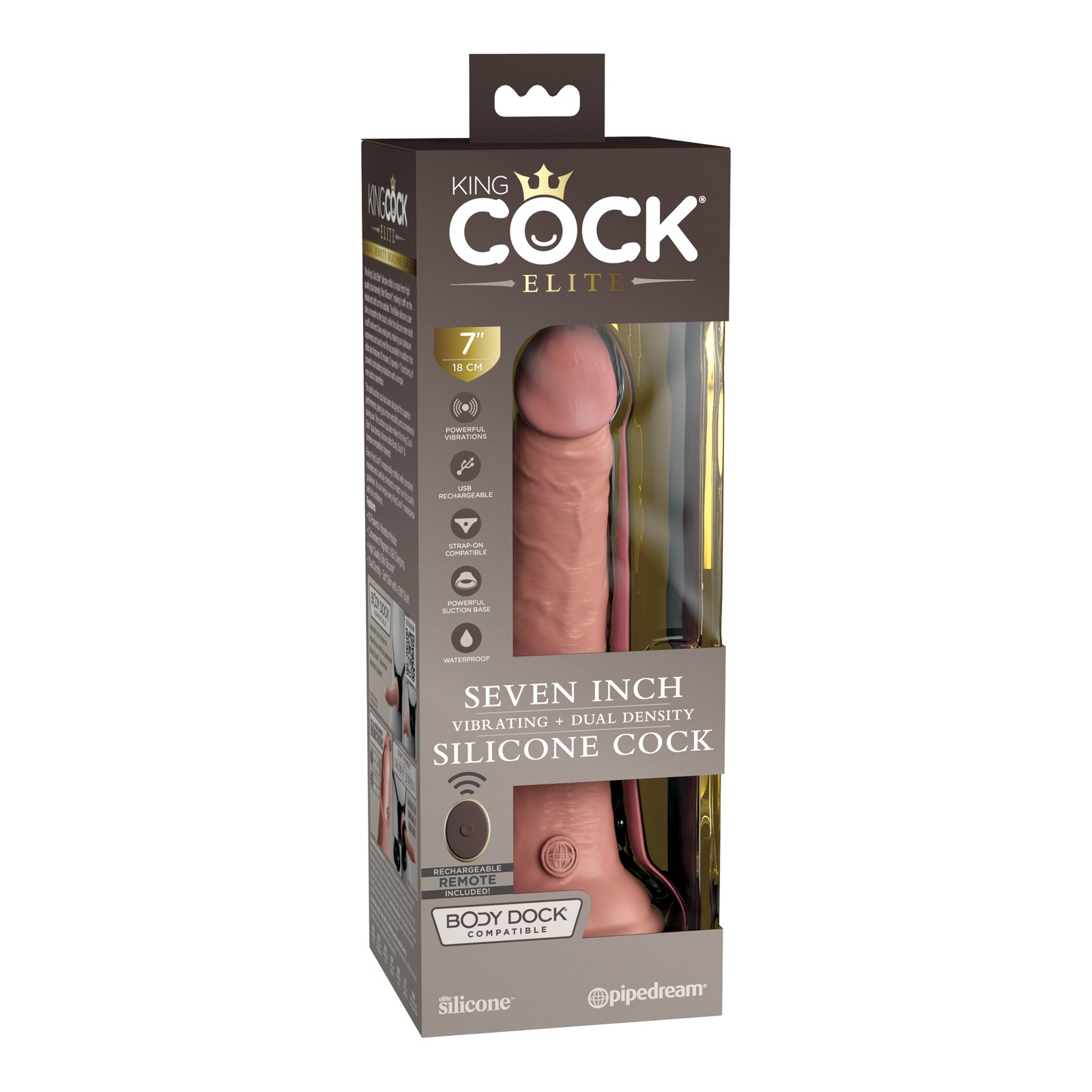 King Cock Elite 7" Dual Density Dildo with Remote - Light