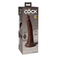 King Cock Elite 7 Inch Vibrating Dildo with Remote Brown