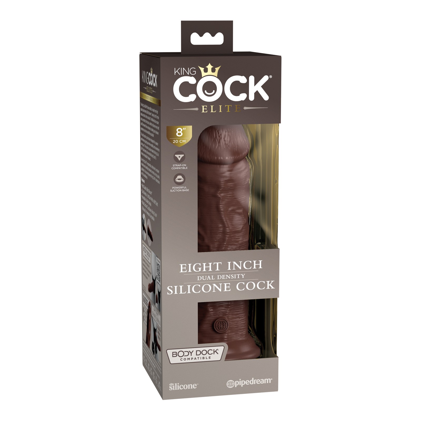 Dildo de Silicona King Cock Elite de 8 Pulgadas Marrón