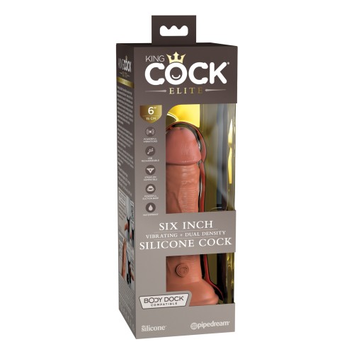 King Cock Elite Pene de Silicona Vibrante de 6" de Densidad Doble - Marrón