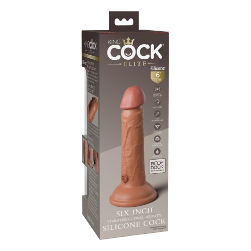 King Cock Elite Pene de Silicona Vibrante de 6" de Densidad Doble - Marrón