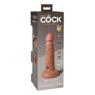 King Cock Elite Pene de Silicona Vibrante de 6" de Densidad Doble - Marrón