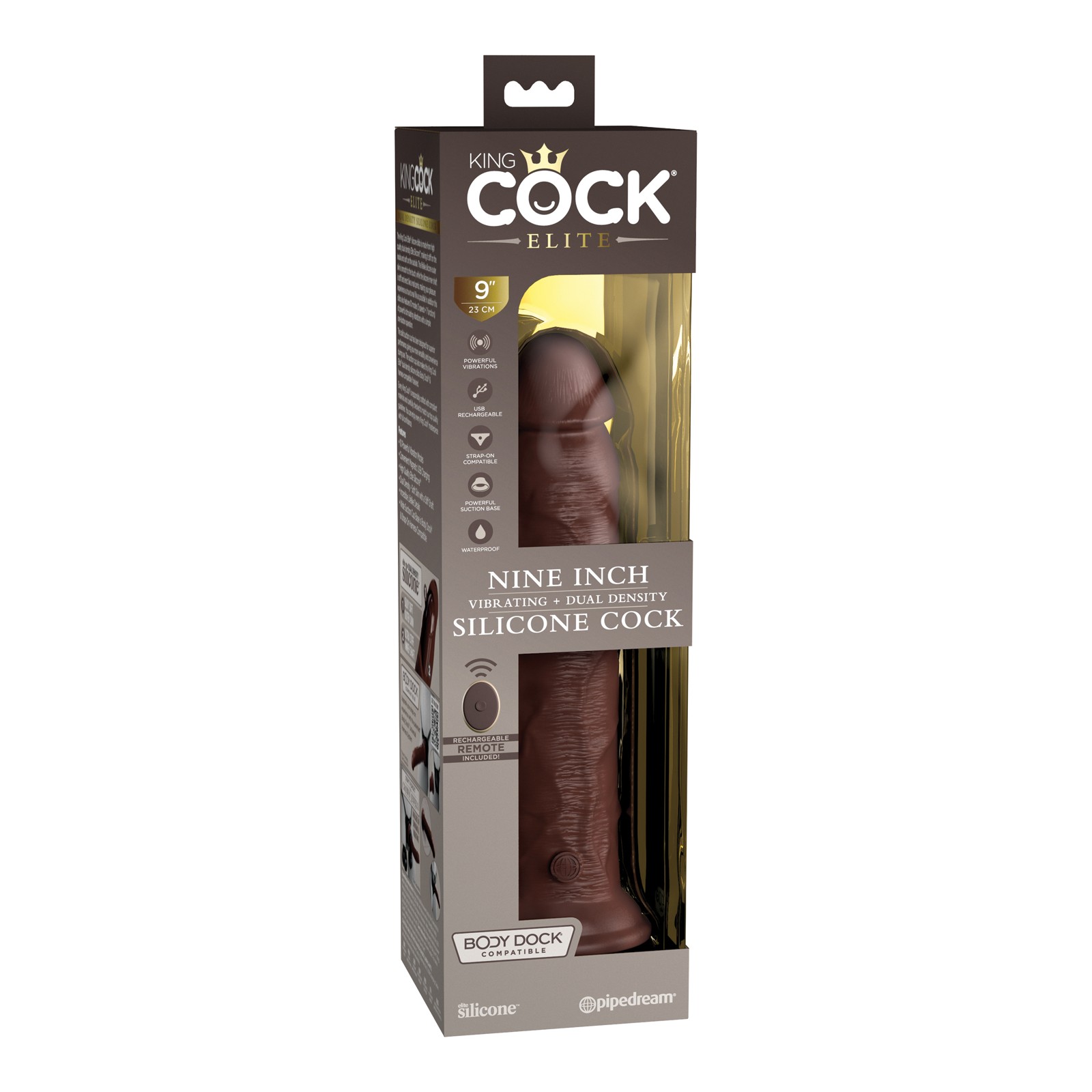 King Cock Elite 9 Inch Dual Density Vibrating Cock with Remote - Brown for Ultimate Pleasure