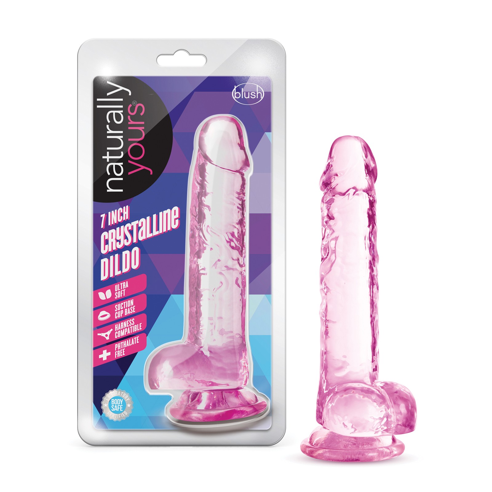 Blush Naturally Yours 7" Crystalline Dildo - Rose