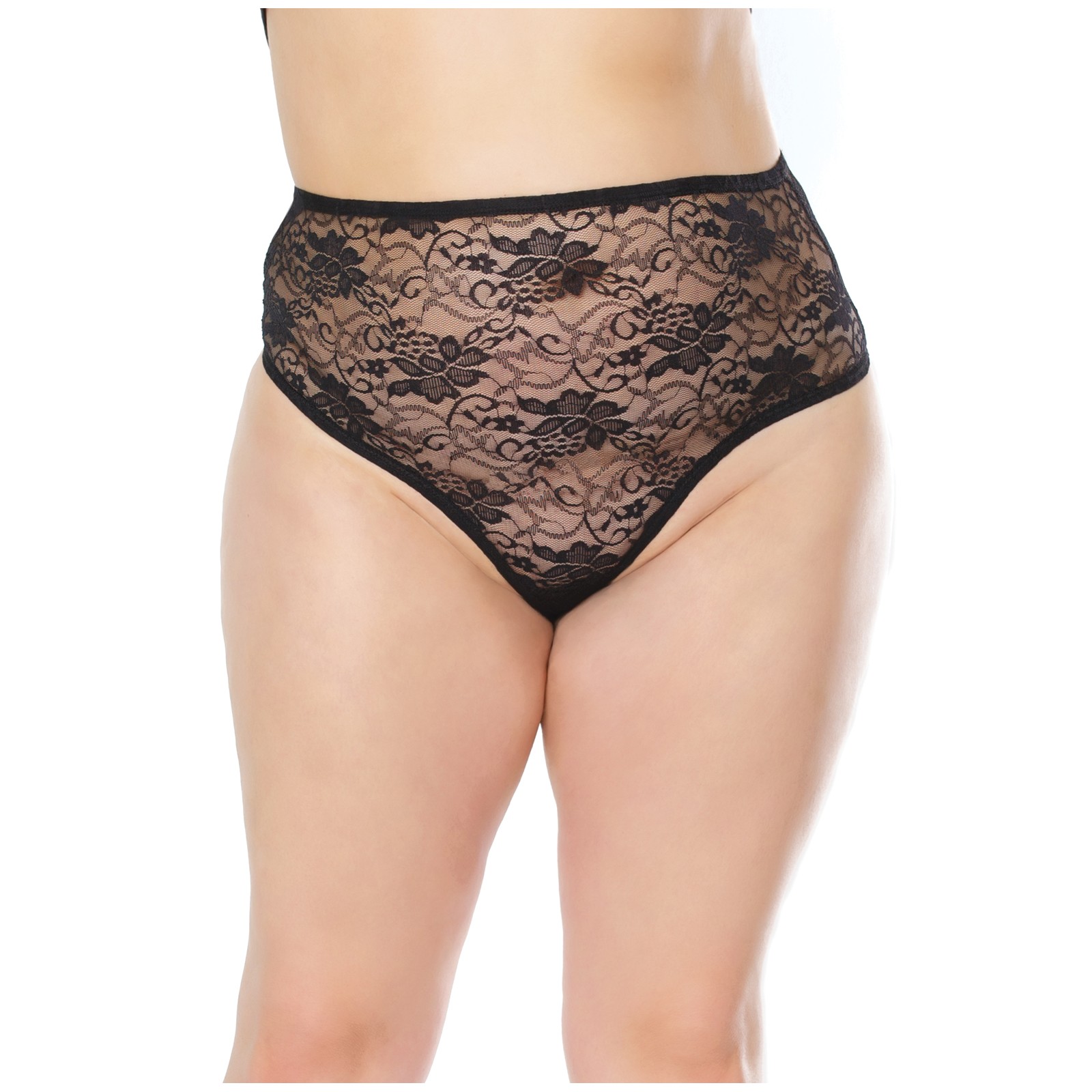 Stretch Lace High Waist Thong Black OS/XL