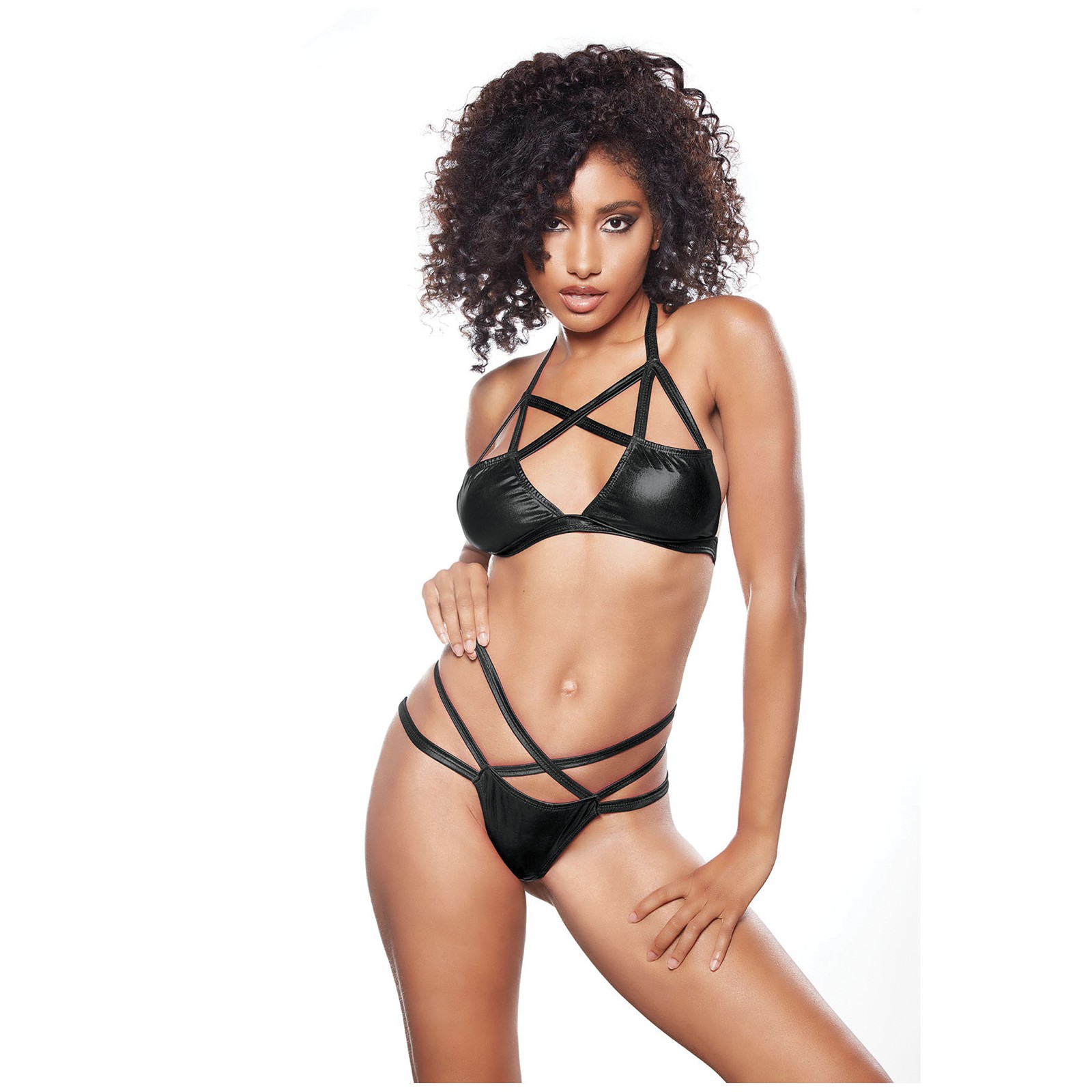 Kitten Sugar & Blush Criss Cross Bralette and Thong Set Black