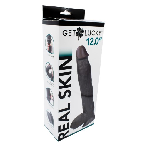 Get Lucky 12" Real Skin Series - Dark Brown Pleasure Tool