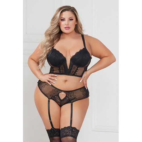 Stretch Lace Bustier & Cheeky Panty Set - Black 3X/4X