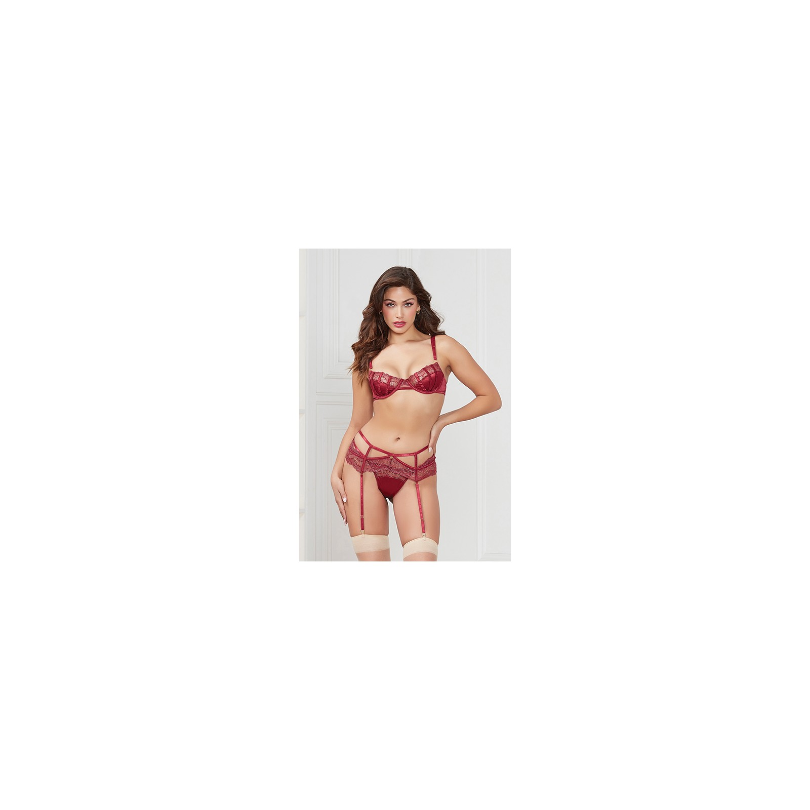 Discover Stretch Satin & Lace Balconette Cup Set - Wine XL