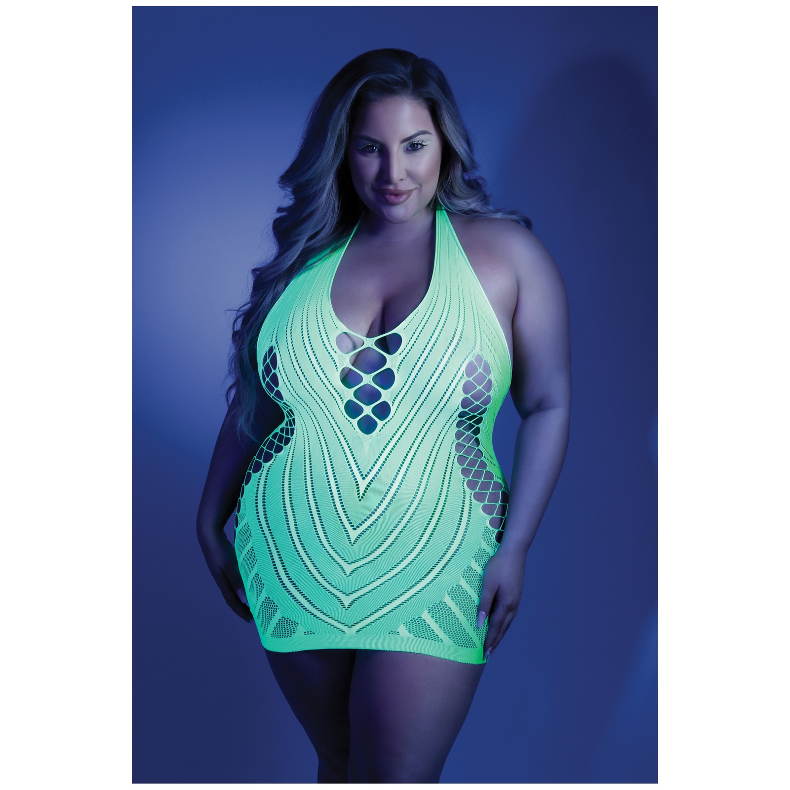 Glow Black Light Net Halter Dress Neon Green - QN