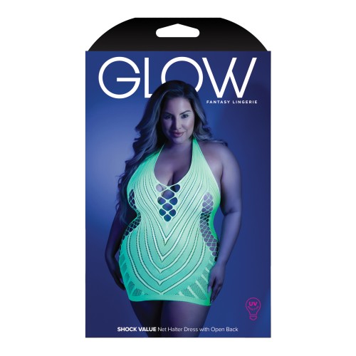 Glow Black Light Net Halter Dress Neon Green - QN