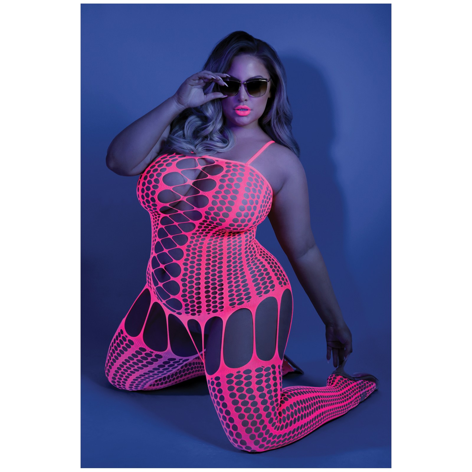 Glow Black Light Criss Cross Bodystocking Neon Pink