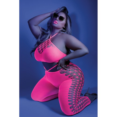 Neon Pink Cutout Bodystocking for Party Nights