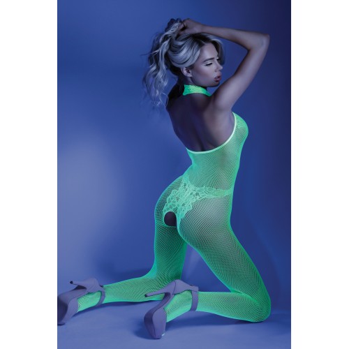 Glow Black Light Crotchless Bodystocking - Neon Green