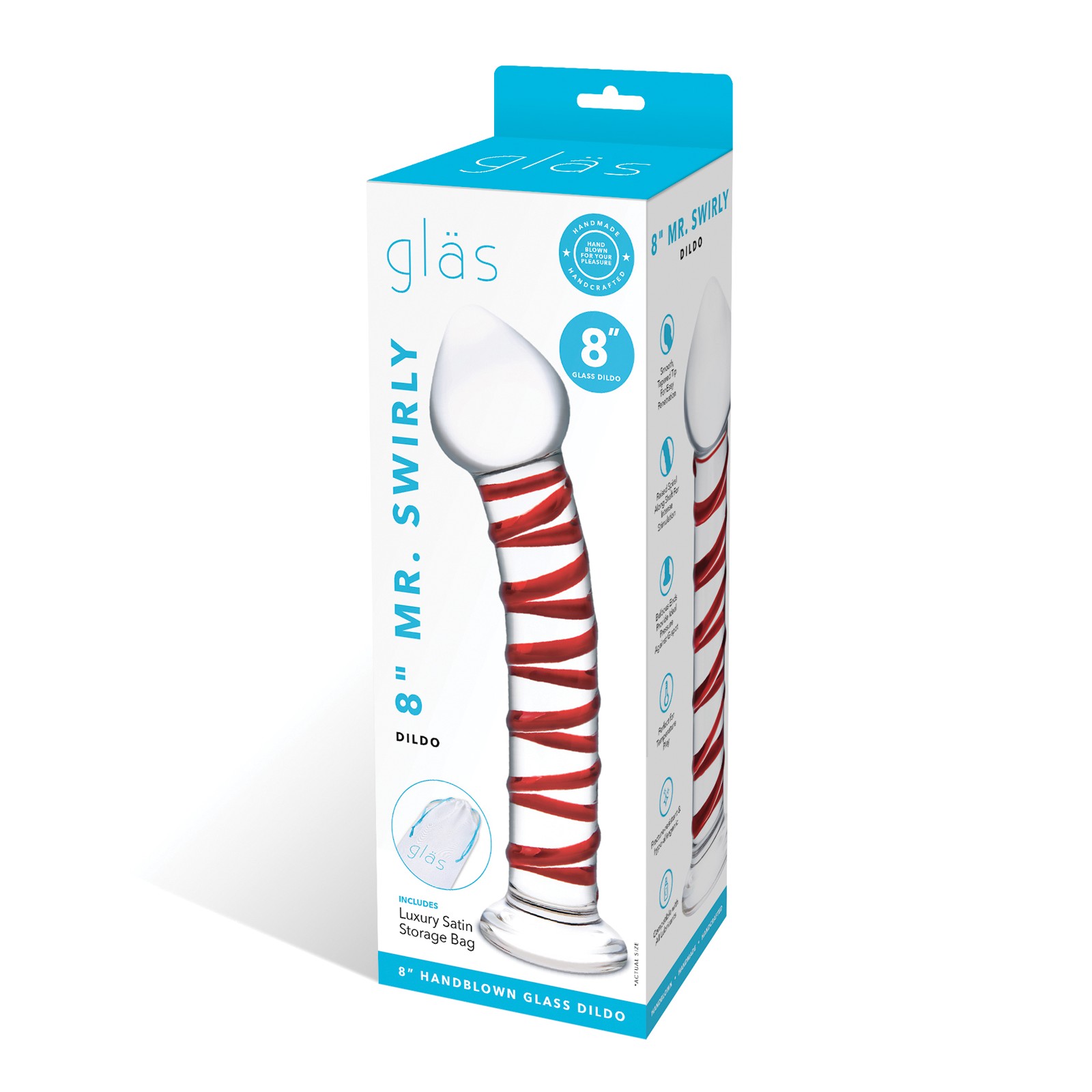 Glas 8" Mr. Swirly Glass Dildo - Red