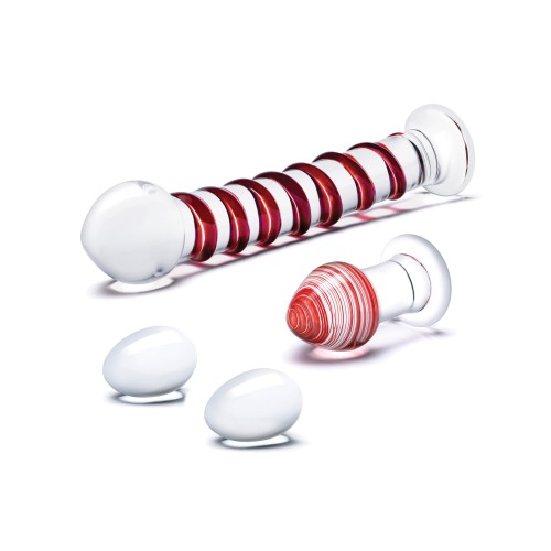 4-Piece Mr. Swirly Glass Set with Kegel Balls and Butt Plug