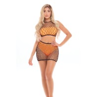 Pink Lipstick Crave You Large Fishnet Cami Top Skirt Neon Orange