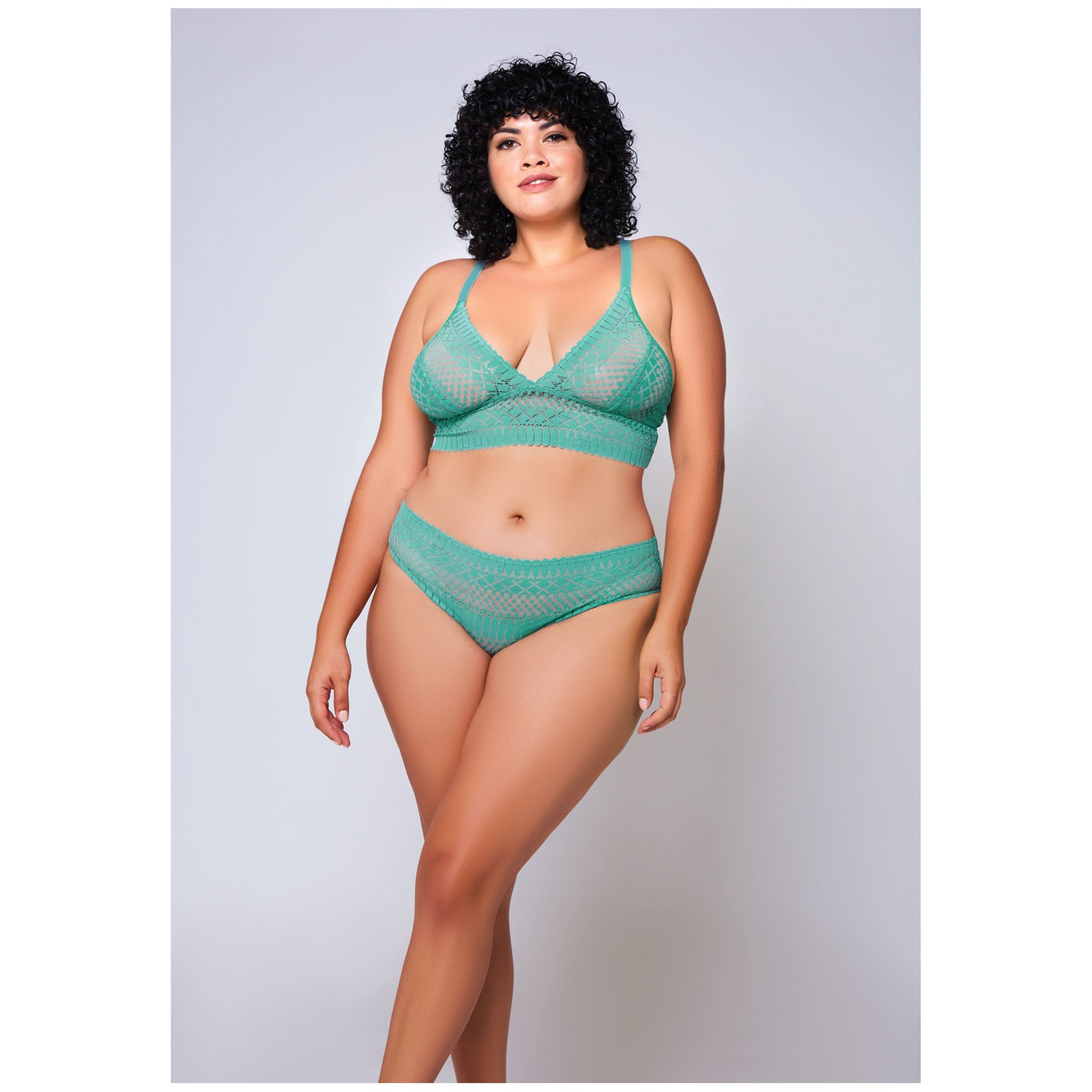 Geometric Lace Bralette and Hipster Set - Teal 1X