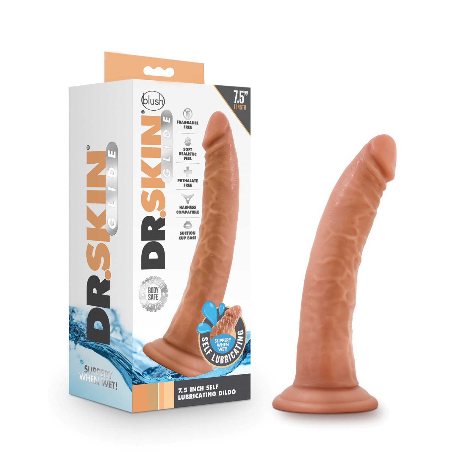 Dildo Autolubricante Dr. Skin Glide de 7.5" - Mocha