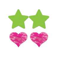 UV Reactive Neon Star and Lace Heart Pasties